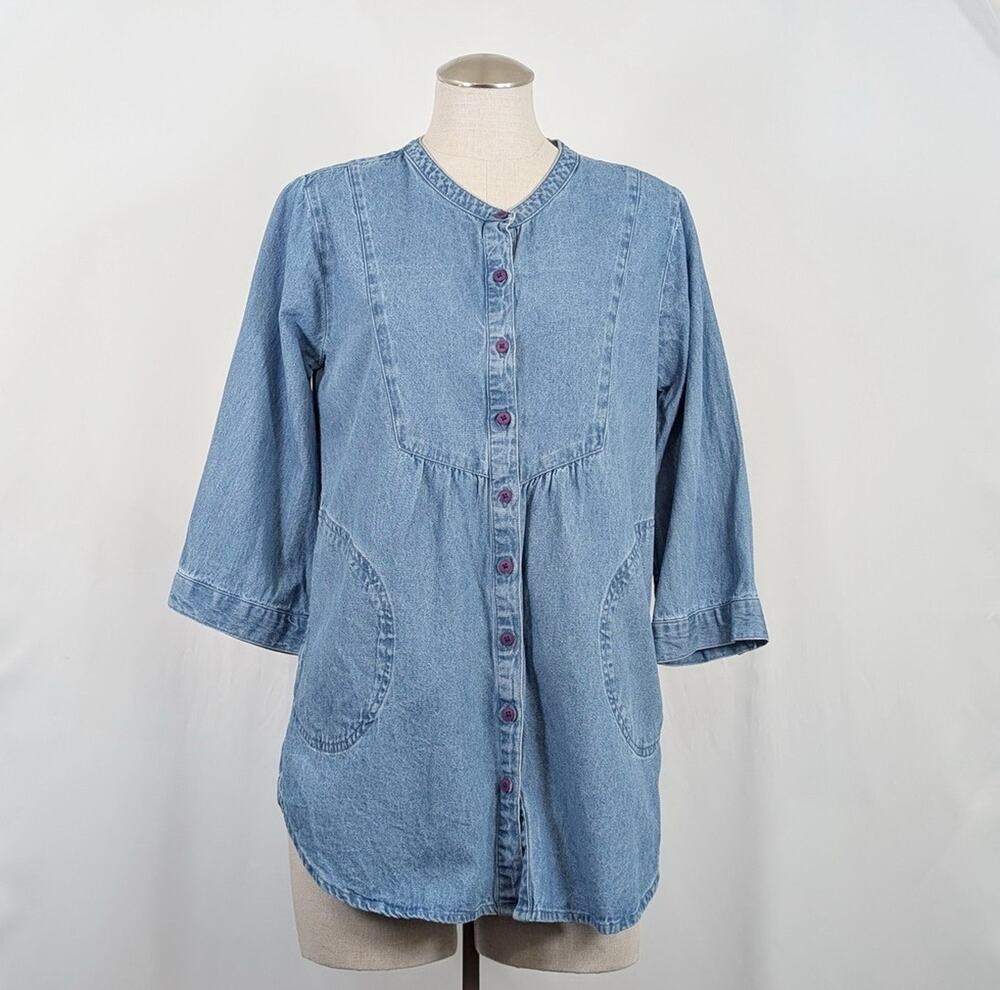 The Vermont Country Store Tunic Top Blue Denim Pockets Women's Size S
